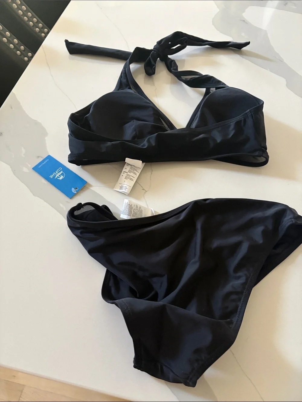 Cupshe Black Halter Triangle Bikini Set